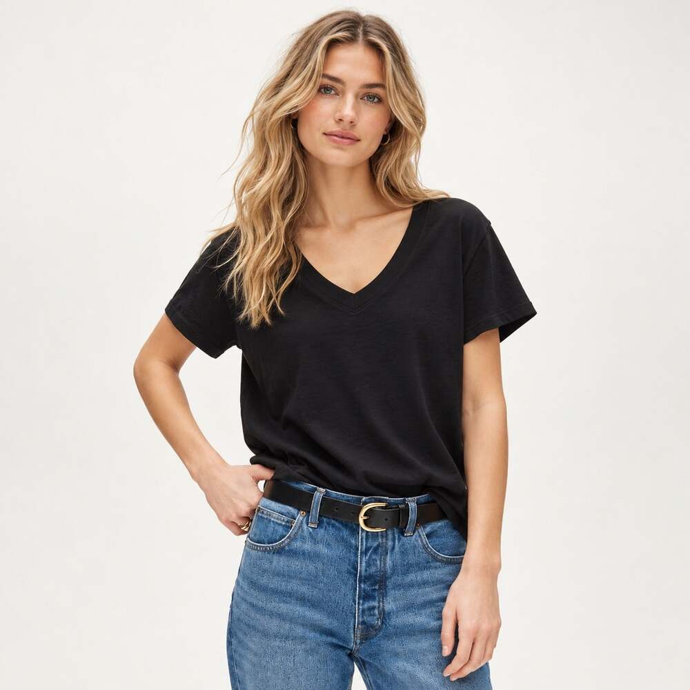 J.Crew Vintage Jersey Relaxed V-Neck T-Shirt Black Size Medium NWT
